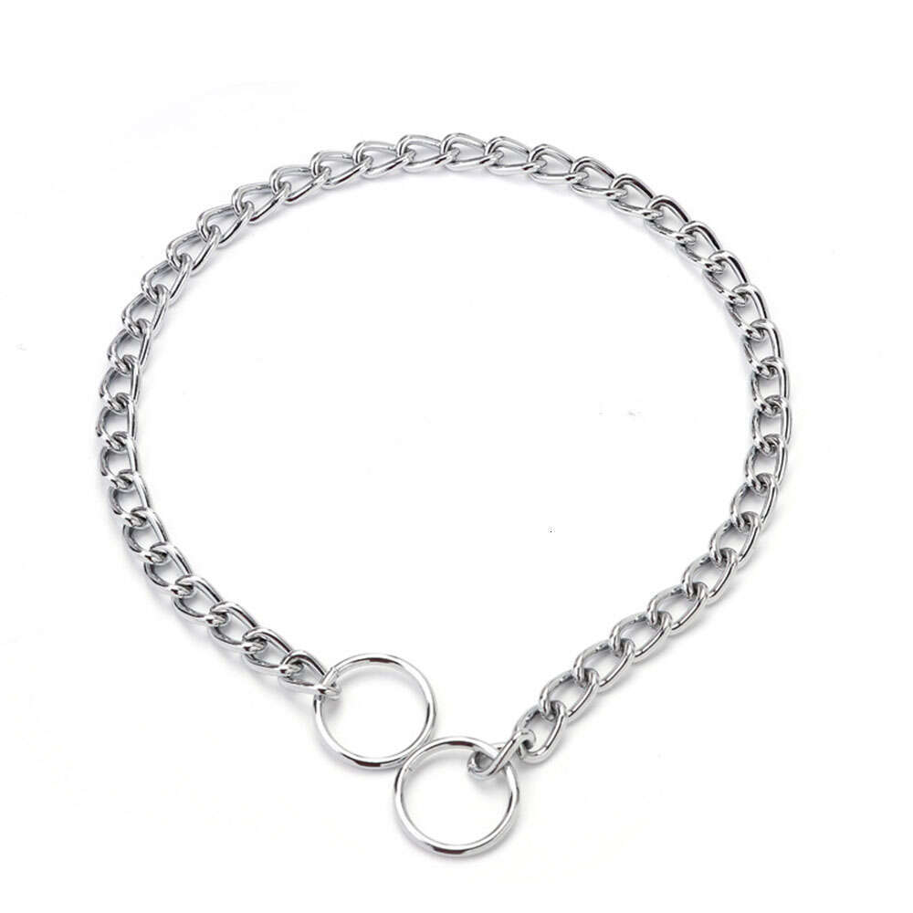 Chrome Stainless Iron Dog Collar Traction Rope Lead Leash P Chain Necklace Adjustable No Choke Collars for Dogs Pet Supplies