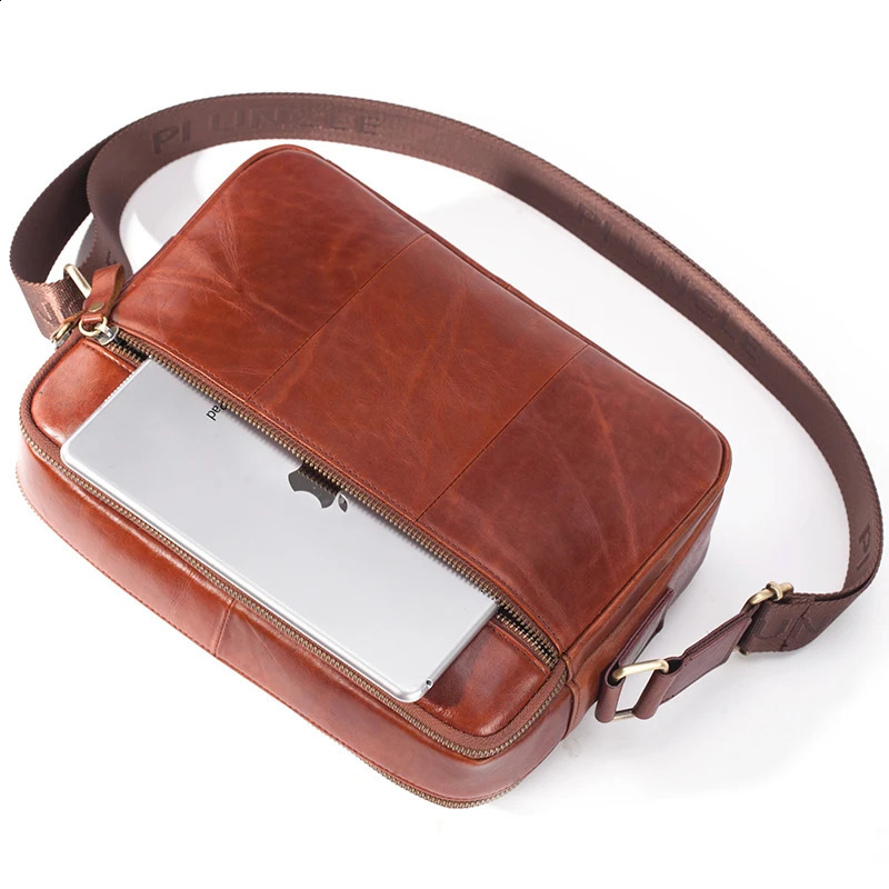 100% Genuine Leather Briefcase Men Shoulder Bag High Quality Crossbody Bags For Male Messenger Bag 9.7 Ipad Bolsas Holder Sling 240813