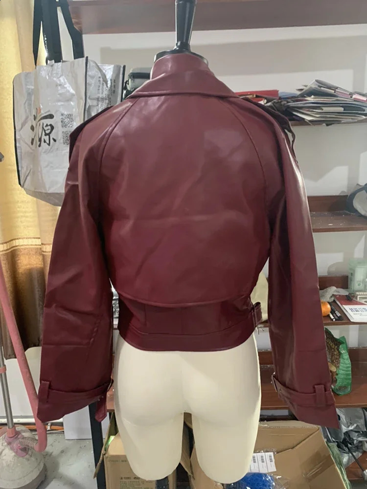 OIINAA Faux Leather Jackets for Women Coats PU Moto Biker Long Sleeve Turn-down Collar Vintage Outerwears Fashion Jackets 240813