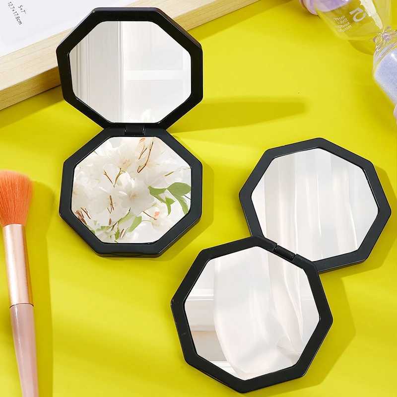 Handheld makeup mirror double-sided mini hexagonal mirror portable pocket folding makeup mirror used for travel beauty cosmetics tools W240813