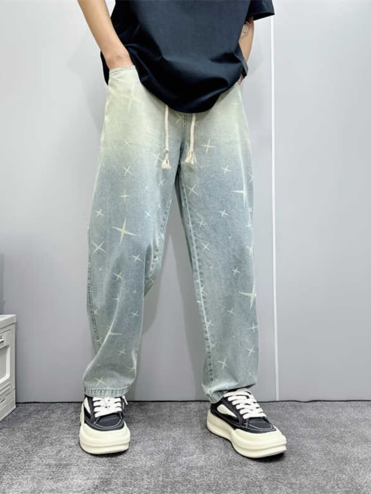 15 2 American summer jeans men's versatile design trendy fashion slim casual pants