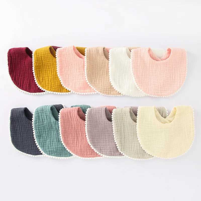 Bibs Burp Cloths Cotton Gauze Ruffle Baby Bibs Solid Color Newborn Feeding Saliva Towel Bandana Boy Girls Snap Button Burp Cloth Baby Drool BibL4812