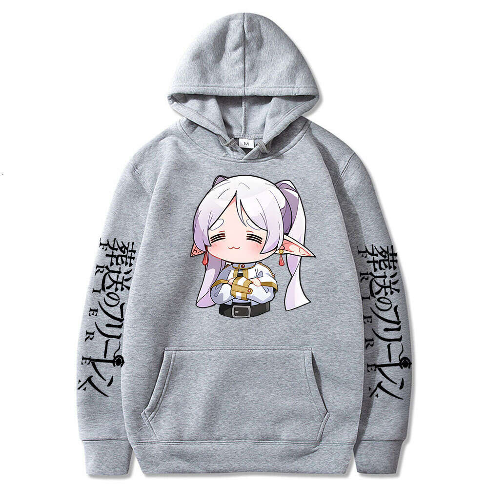 Cute Cartoon Frieren Hoodies Beyond Journey's End Manga Print Hooded Sweatshirts Autumn Winter Fleece Soft Plus Size Streetwear