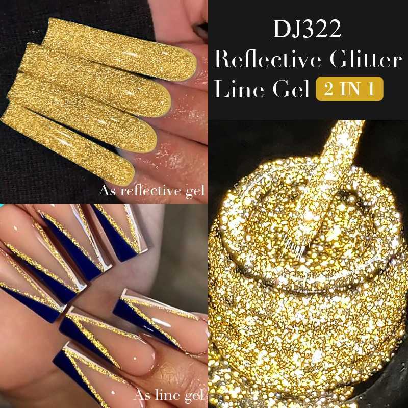 MEET ACROSS Rose Gold Reflective Glitter Liner Gel Nail Polish Sparkly Line Graffiti Painting Stripe Gel Soak Off Nail ArtM240814