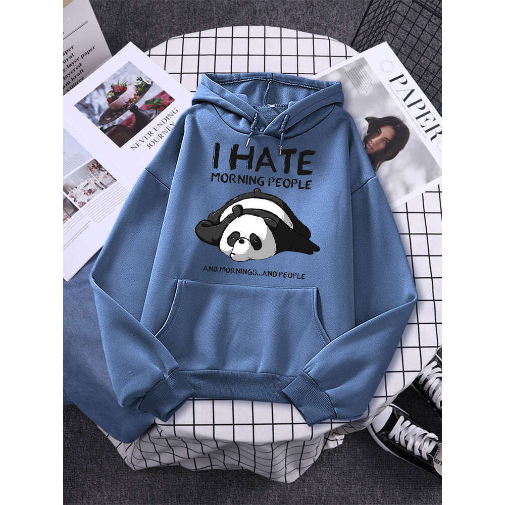 Panda Lazy I Hate Morning People Prints Hoody Woman Casual Hoodies Plus Size Sweatshirt Haruku Girl Autumn Warm Sudaderas Tops