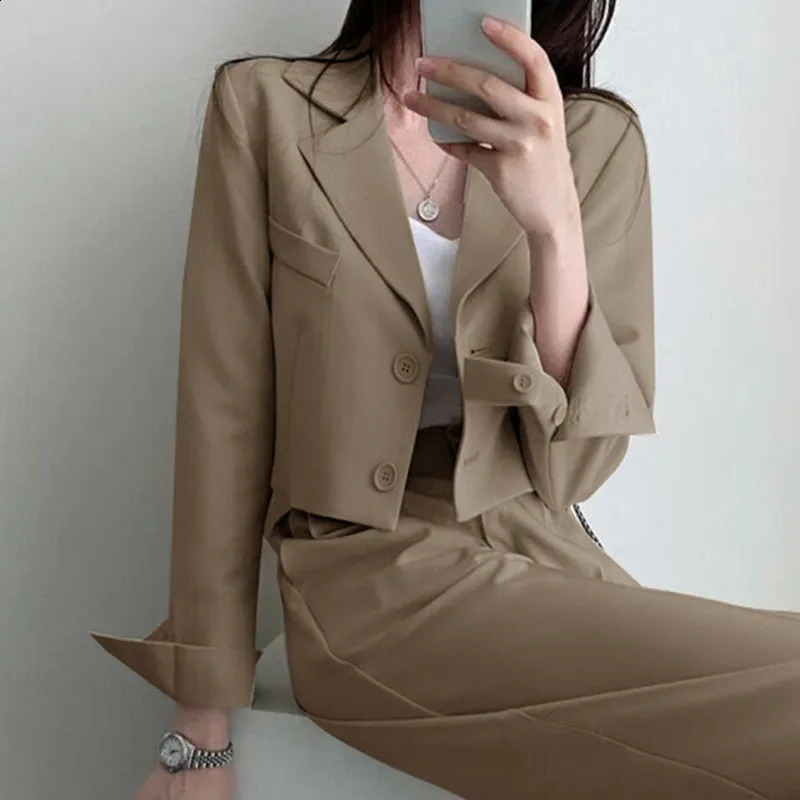 Autumn Fashion Pant Suits Women Korean Trend Commuting Loose Short Section Long-sleeved Suit Jacket Top Pants 2pcs Matching Set 240813