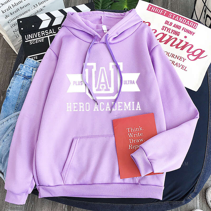 Hero My Academia UA Anime Hoodies Simple Men Plus Size Streetwear Casual Warm Kangaroo Pocket Drawstring Sweatshirt