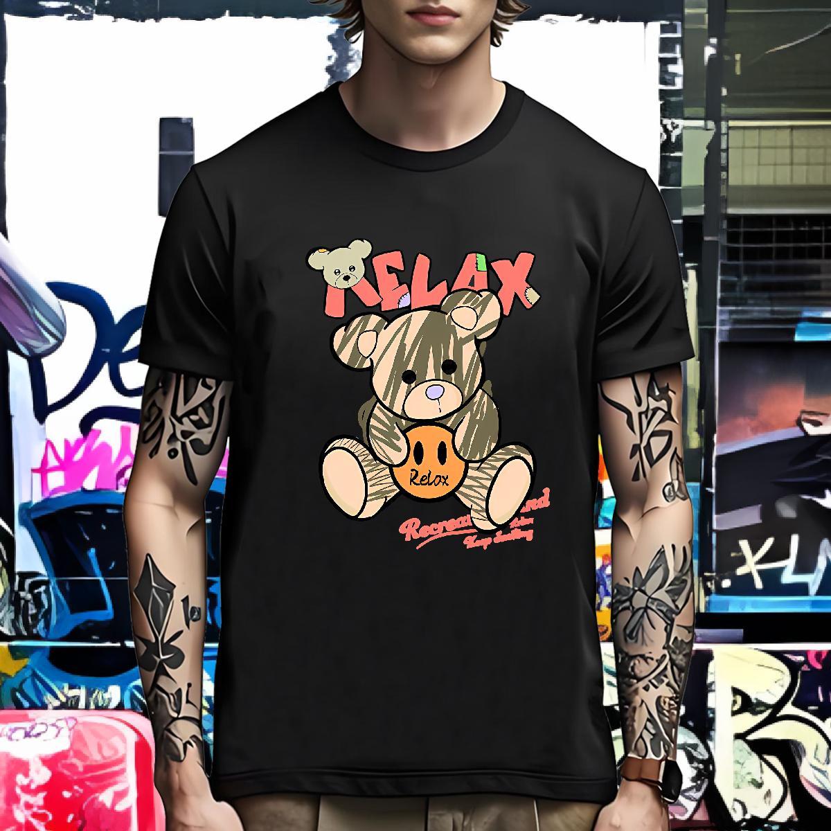 Loose Fit T shirt bear Breathable Soft Street Wear Oversized 100% Cotton 230g Men Tees 2024 DIY Tops