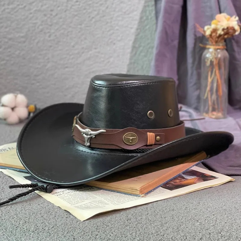 Artificial Leather Western Womens Cowboy Hat Outdoor Mens Sunscreen Hat Retro Mens Dress Hat Panama Cowboy Hat Jazz Hat 240808