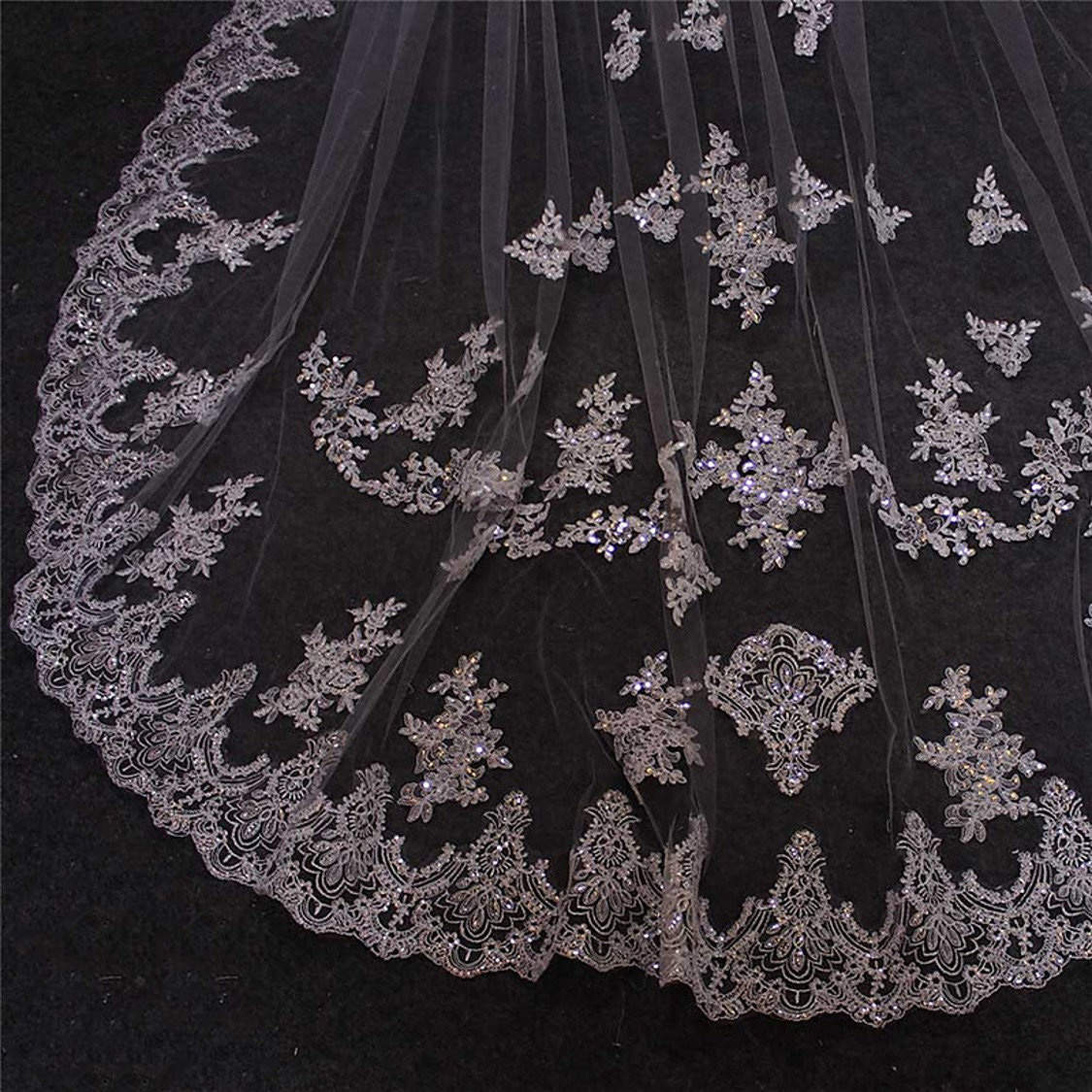 Luxury Wedding Veil Appliques Lace Long Special Cut Royal Bridal Veil with Comb Veil 3M White Ivory Wedding Accessories Custom Made