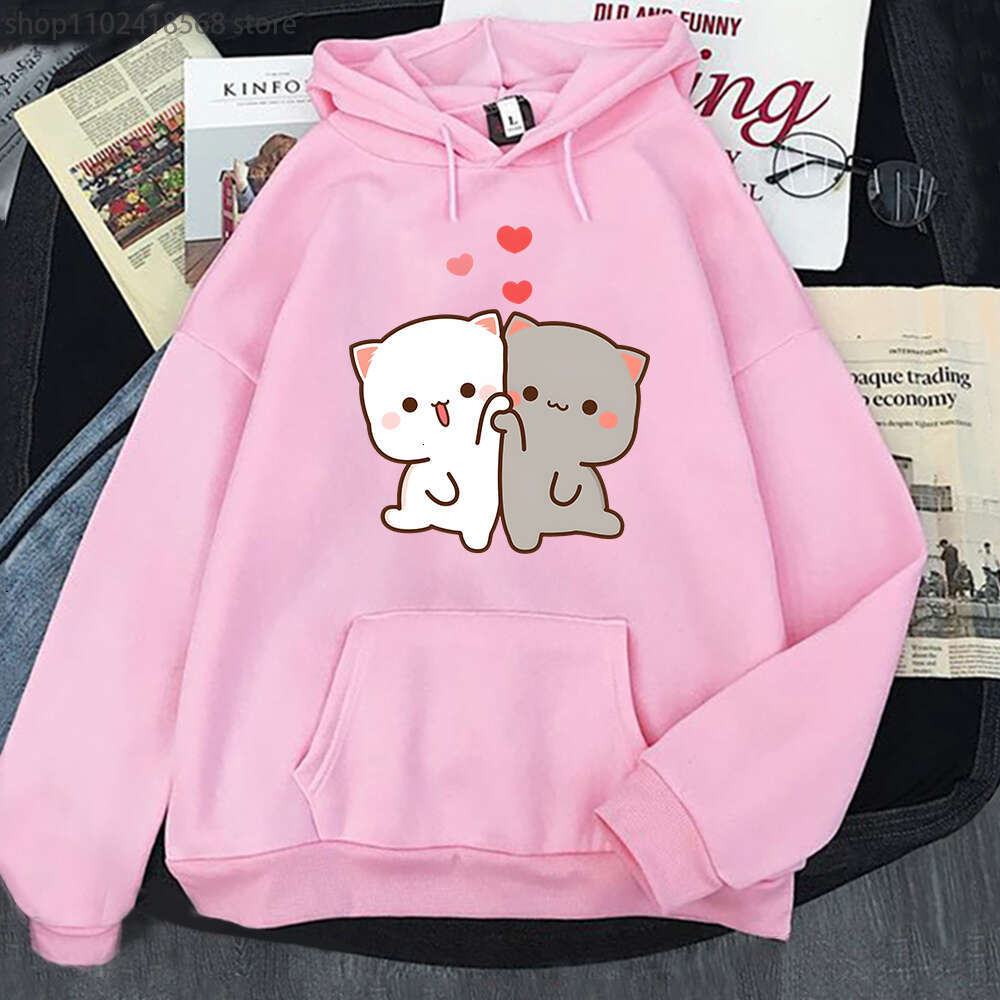 Peach Mochi And Goma Cute Cat Printed Hooded Men Women Hoodies Plus Size Sweatshirt Teen Pullover Unisex Autumn Warm Streetwear