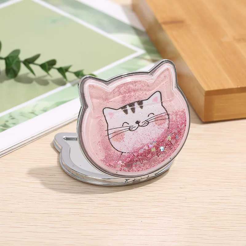 Cat double-sided makeup mirror portable Quicksand glitter cartoon cute girl gift hand mirror pocket double-sided makeup mirror W240813