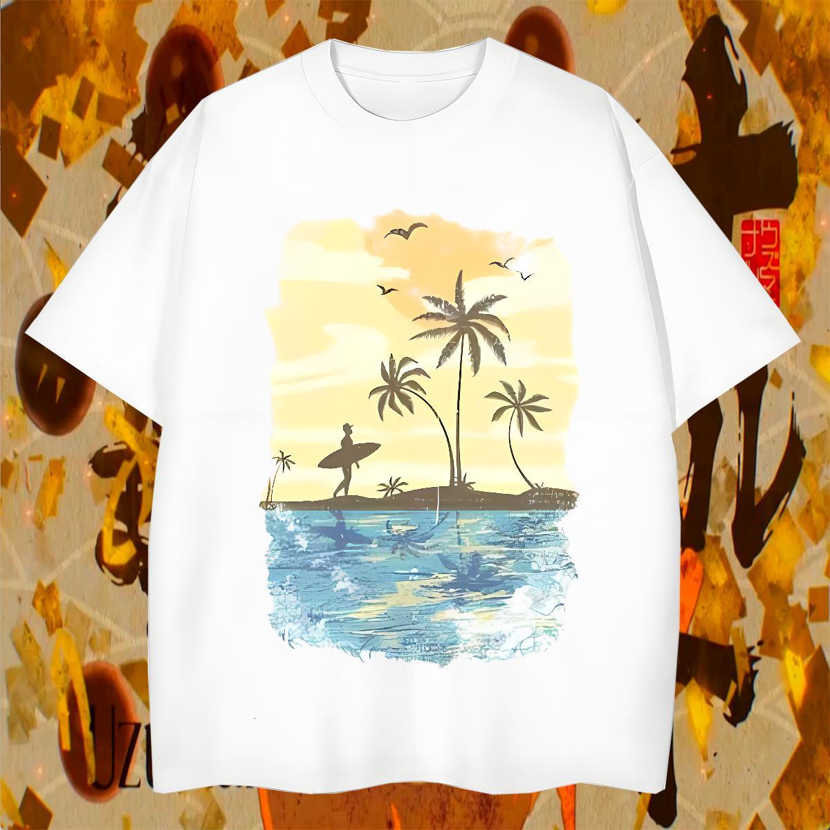 T-Shirts 230g 100% Cotton tree Anime Printing Street Crew Neck Oversized 3XL 4XL Men Clothes T-Shirt Brand Designer Tops