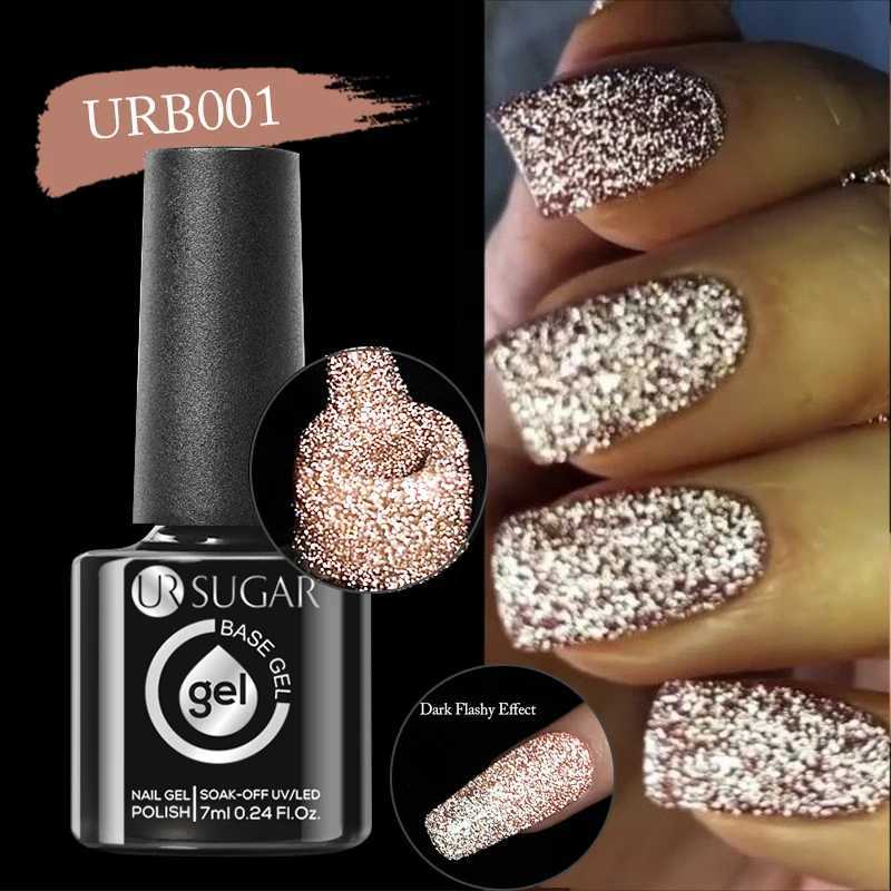 UR SUGAR 7ml Rose Gold Reflective Glitter Rubber Base Gel Nail Polish Sparkling Champagne Glowing Semi Permanent Nail Art UV GelM240814