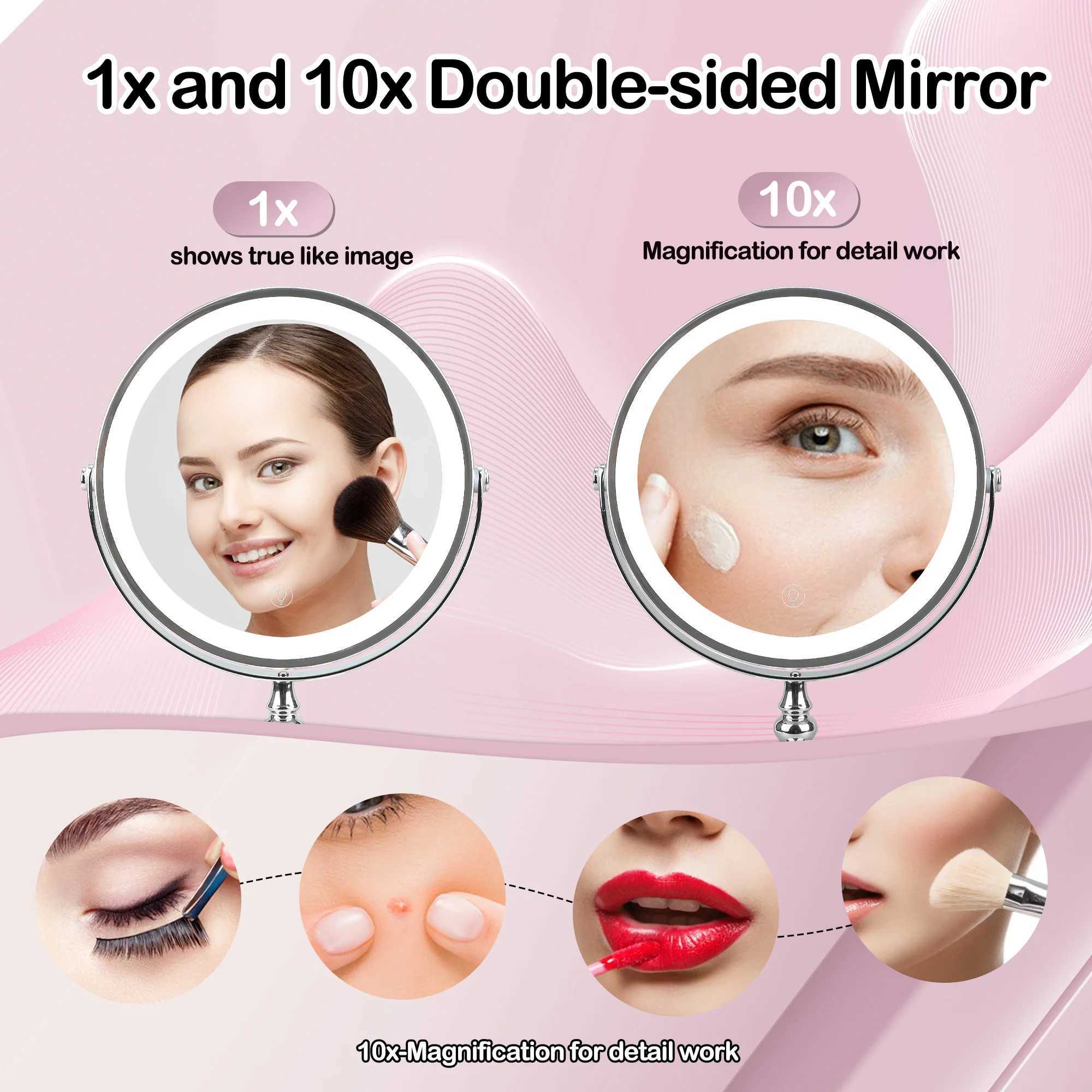 9-inch makeup mirror with light USB charging 10X magnifying dual mirror for 360 degree makeup desktop makeup mirror W240813