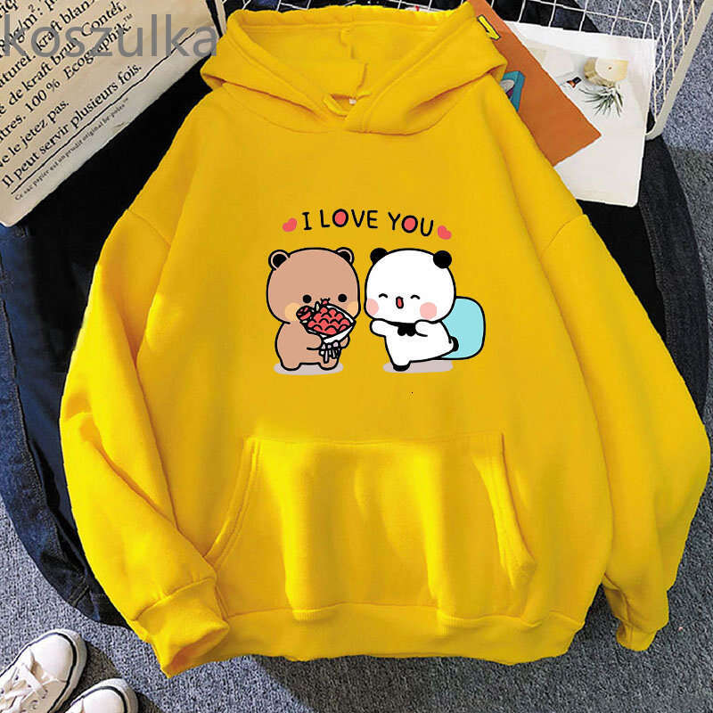 Bear Panda Cartoon Bubu And Dudu Kawaii Print Hooded Men Women Couple Hoodies Plus Size Pullover Haruku Unisex Sweatshirt