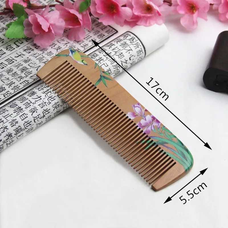 1 natural peach solid wood comb carved peach wood health massage anti-static comb hair care tool beauty accessories W240813