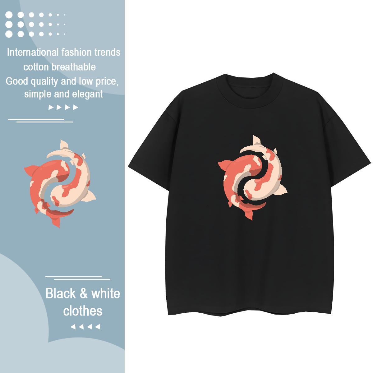 High Quality T-Shirts for Men fish Breathable Short Sleeve Street Wear Black Oversized 230g 100% Cotton Tshirts Designer Tops