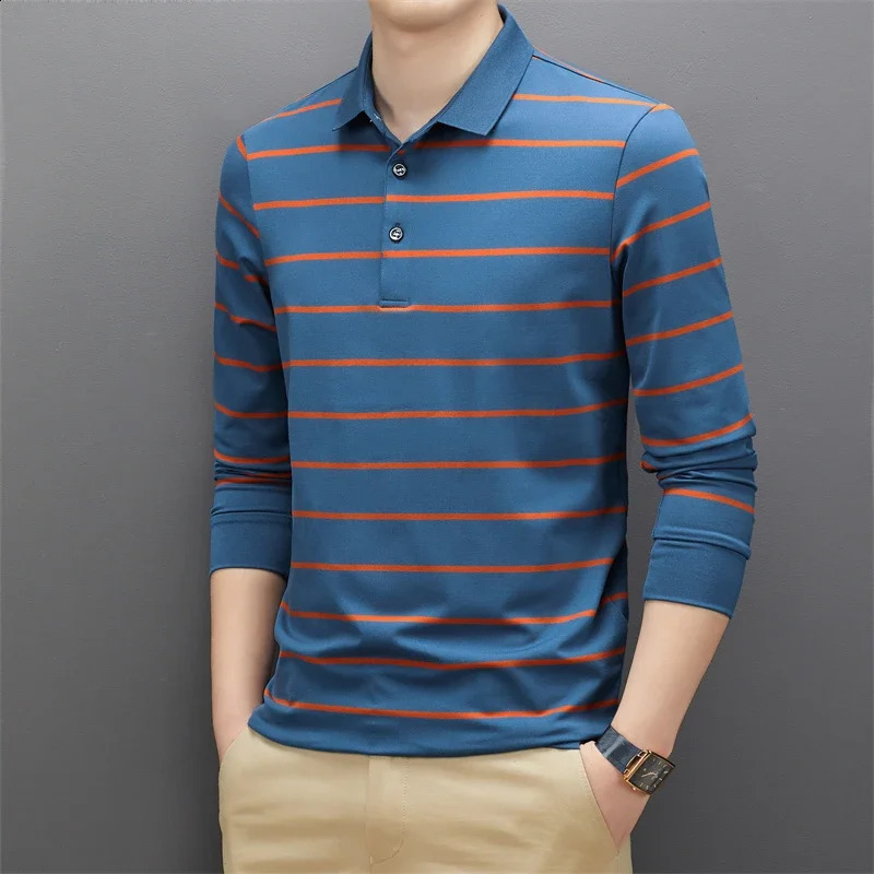Mens Casual Long Sleeve Polo Shirt Fashion Solid Color Top o240814