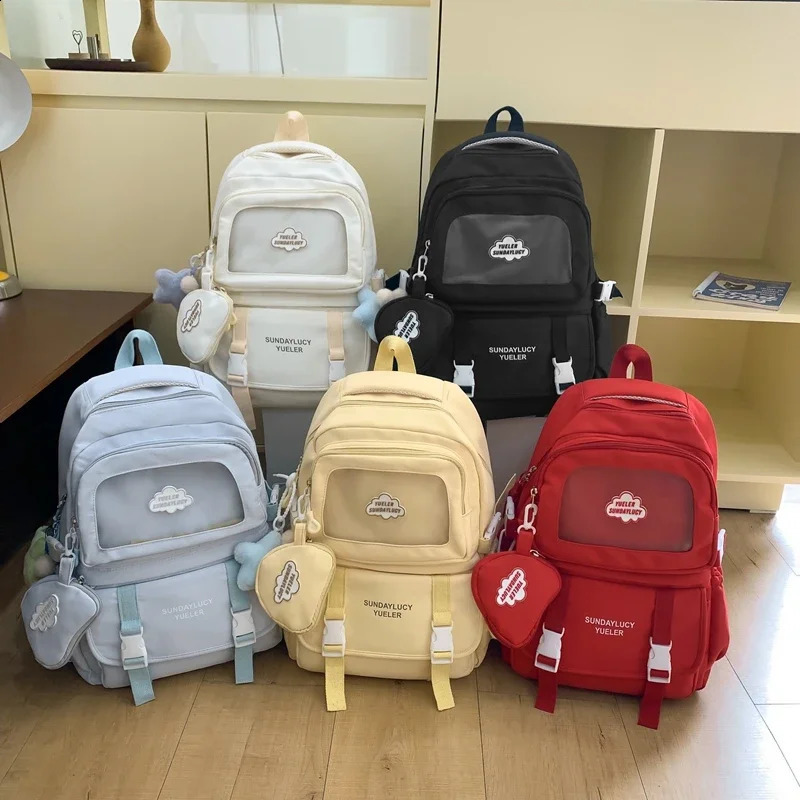 Aesthetic Backpack Cute School Bags with Transparent Pocket Young Women School Backpack Waterproof Book Bag Fashion 240813