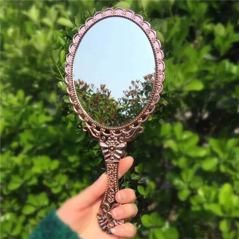 1 silver retro mirror womens floral reproduction oval circular makeup handheld mirror princess womens makeup beauty dress gift W240813