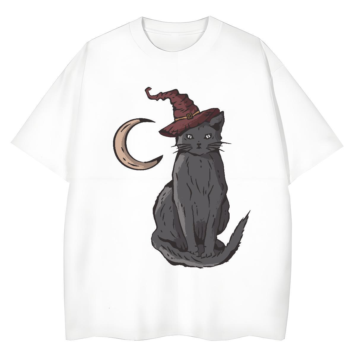 Classic T shirt cat Crew Neck Daily Outfit Asian Size 230g Pure Cotton Men Tees Custom Tops Tees