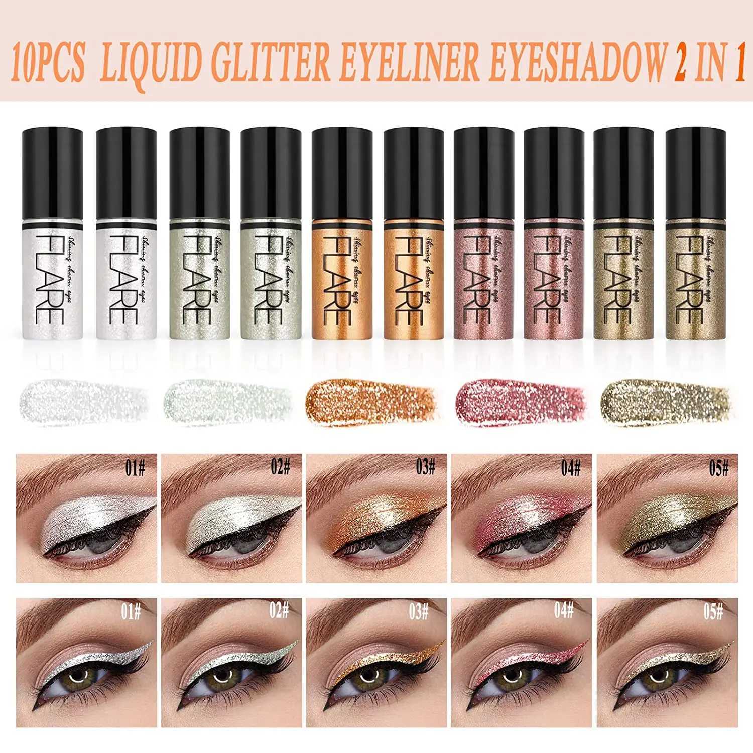 Makeup Set Liquid Glitter Eyeliner Metallic Shimmer Glitter Eyeshadow Long Lasting Waterproof Shimmer Eyeliner 10pcs Y240813