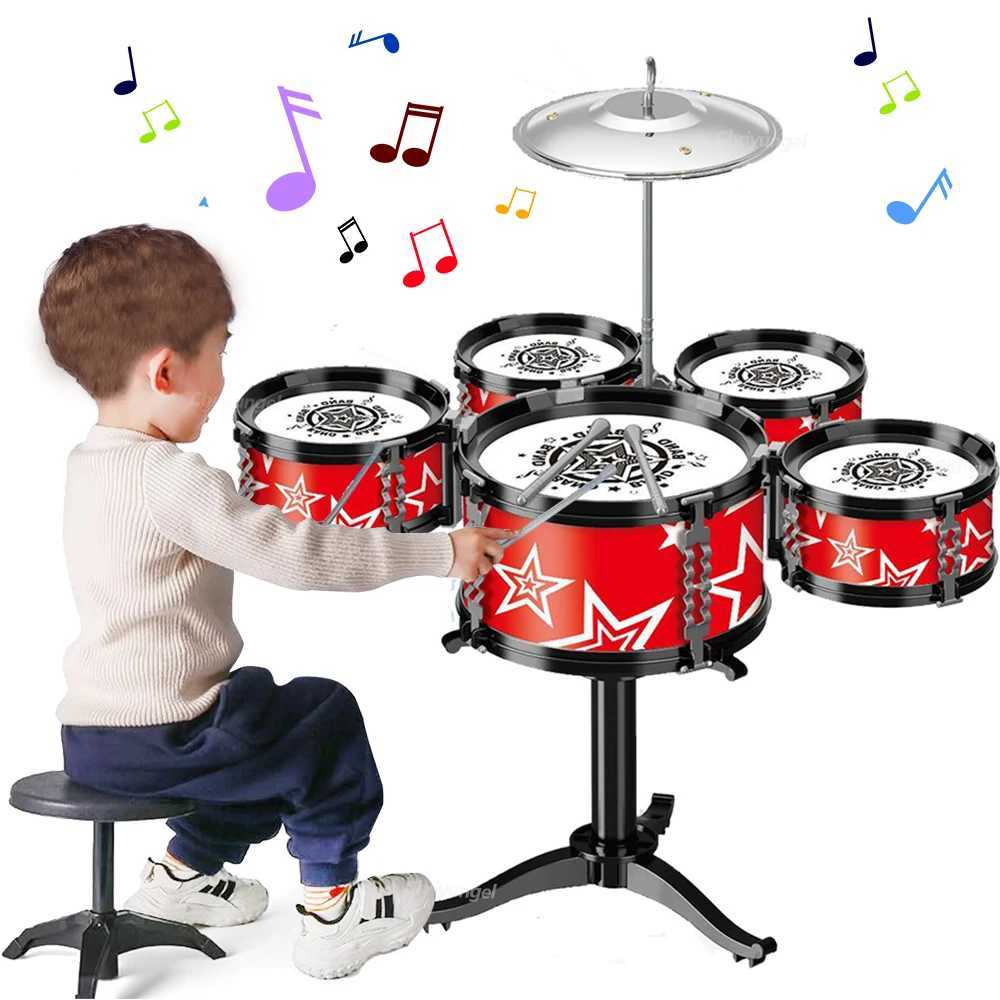 Jazz Drum Set for Kid 5 Drums / 3 Drums with Small Stool Drum Stick Set Music Instrument Educational Toys for 3-5 Years Gifts Y240813