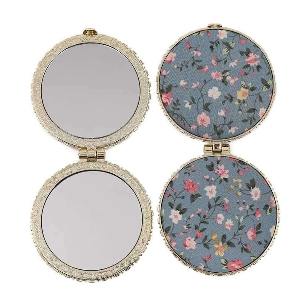 Elegant retro mini makeup flower mirror portable cloth cover pocket makeup mirror folding compact pocket hand mirror for women W240813