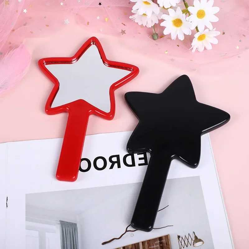 Beautiful makeup mirror with five pointed star handle handheld plastic handle portable mini makeup mirror makeup tool W240813