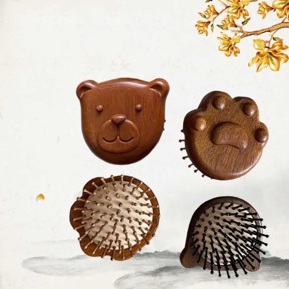 Cute bear shaped comb anti-static sandalwood air cushion comb Meridian massage comb portable travel comb W240813