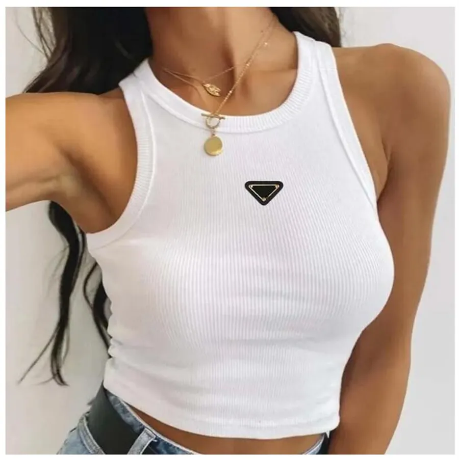 Summer Women's Tanks White Luxury Women T-Shirt Tops Tees Crop Top 3D Sexy Shoulder Black Tank Top Casual Sleeveless Backless Top Shirts Vest