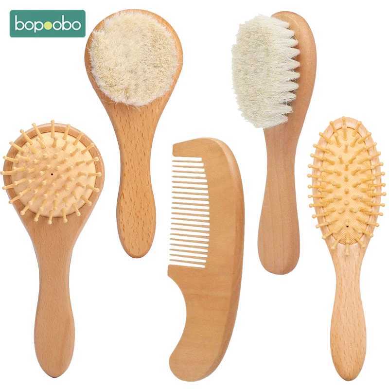 Bopoobo baby brush pure natural wool baby beech wood brush hair comb massage brush set childrens care and beauty tools W240813