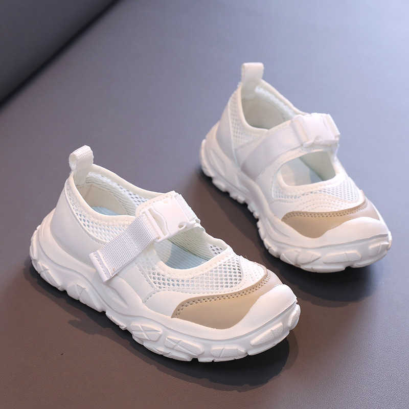 Sneakers Childrens color blocked sports shoes 2024 summer new single mesh hollow shallow mouth casual shoes for boys medium and large childrens mesh s