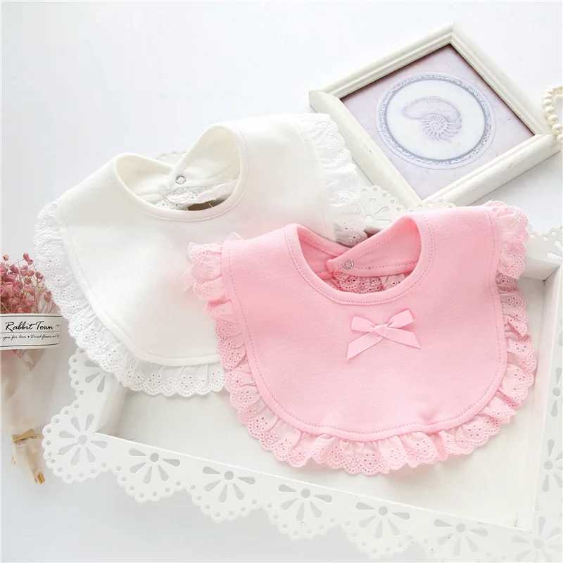 Bibs Burp Cloths Baby Girls Burp Cloth 100% Cotton Lace Bow White Brief Feeding Drool Bibs for 0-2yearsL4812