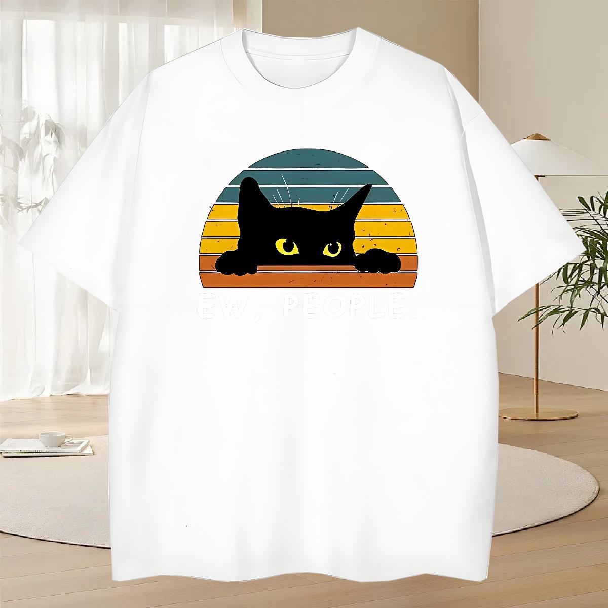 Cool Tshirt for Man Woman Street wear Hip Hop 230g 100% Cotton Skull Breathable Short Sleeve cat T-Shirts 2024 Designer Tops Tees