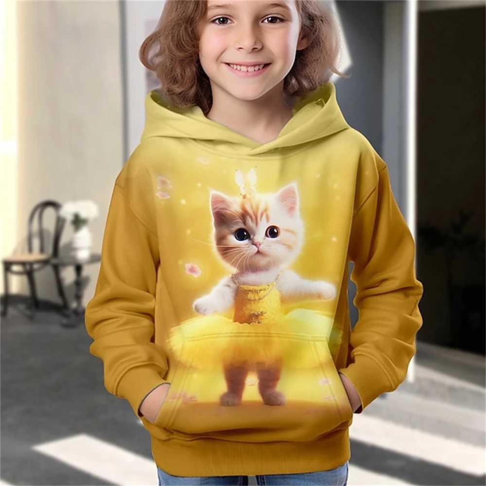 Hoodies Animal Cat 3D Print kawaii Streetwear Boys Girls Sweatshirts Oversized Unisex Hoodie Kids Hooded Pullovers Tops ClothingY240814