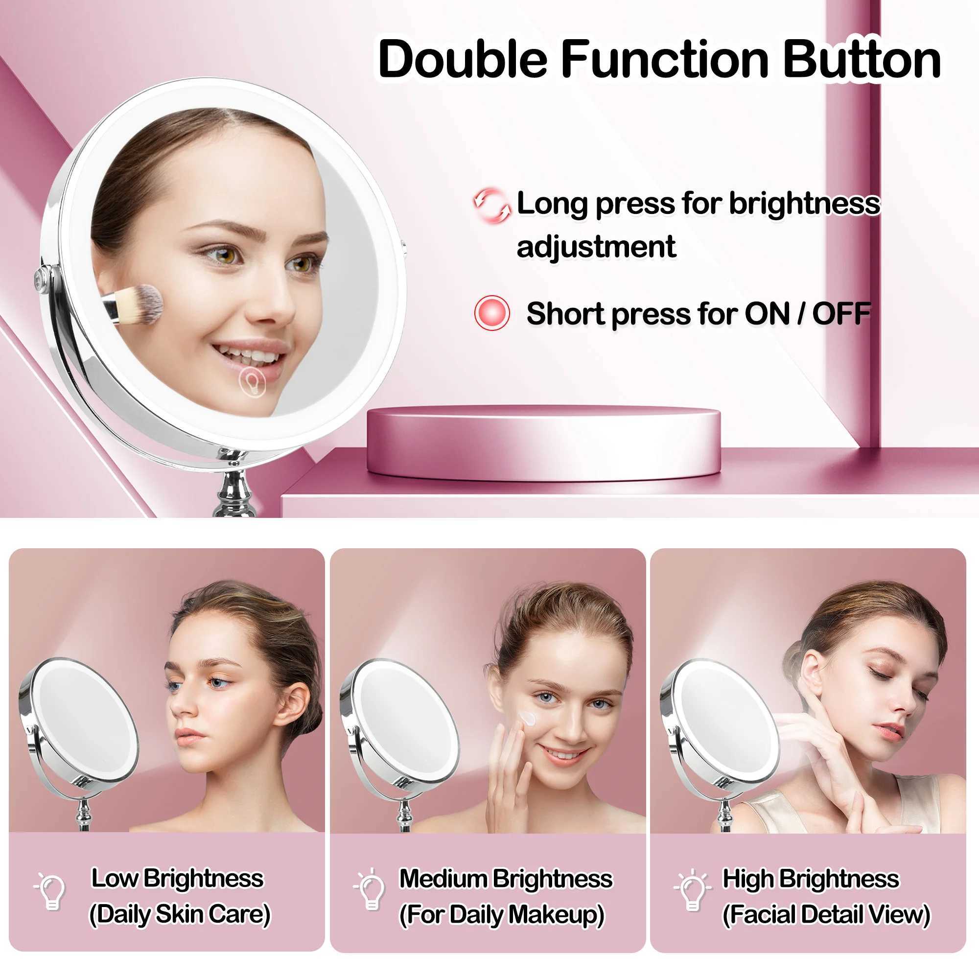 9-inch makeup mirror with light USB charging 10X magnifying dual mirror for 360 degree makeup desktop makeup mirror W240813