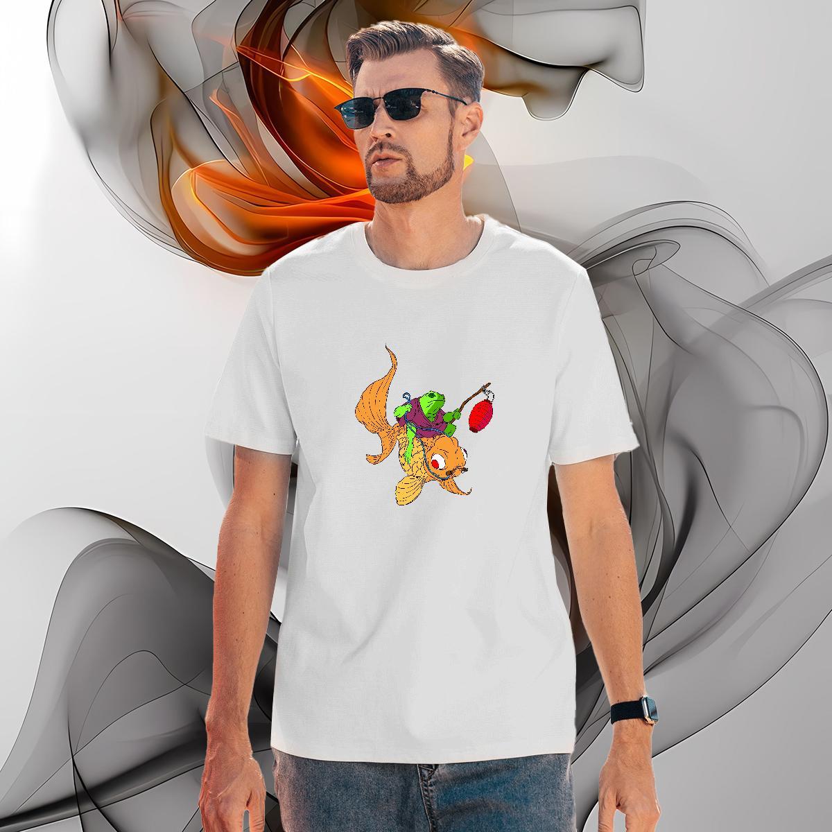 Wholesale T Shirt For Man fish Round Neck Short Sleeve Street Anime 230g 100% Cotton Mens Tshirts Classic Tops Tees