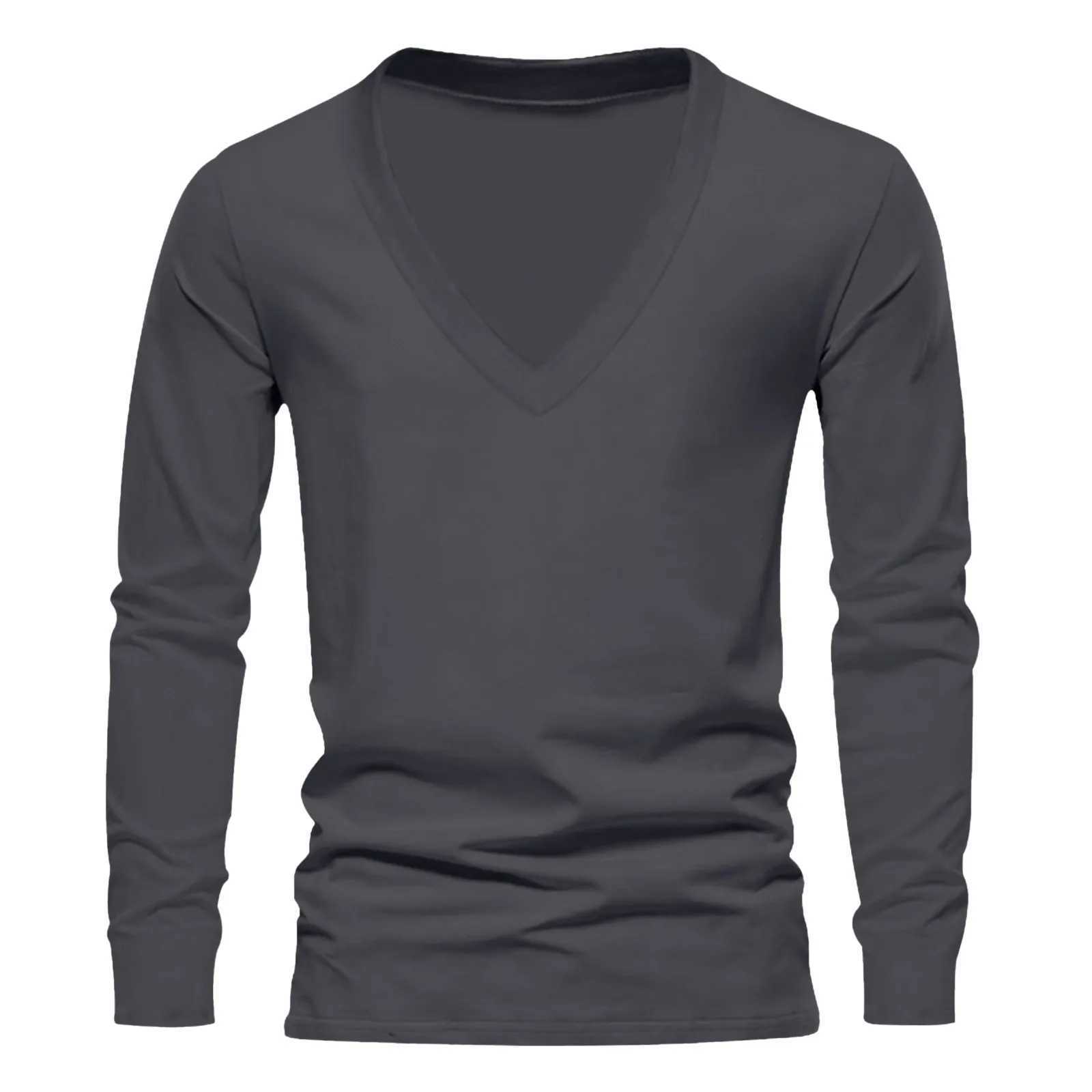 Shirt Bottoming V Neck Mens Thermal V-neck Slim Pullover T-shirts Solid Underwear Long Sleeve Comfortable Tops 2024M240814