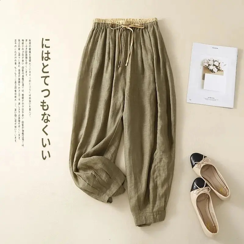 Loose Harem Pants for Womens High Waisted Cotton Linen Casual Womens Pants Thin Comfort Elastic Waist Drawstring Cropped Pants 240813
