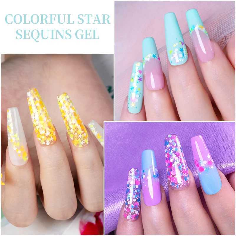 Colorful Star Sequins Gel Nail Polish 5ML Glitter Sequins Gel Polish Semi Permanent Varnish Hybrid Soak Off UV Nail Gel ManicureM240814