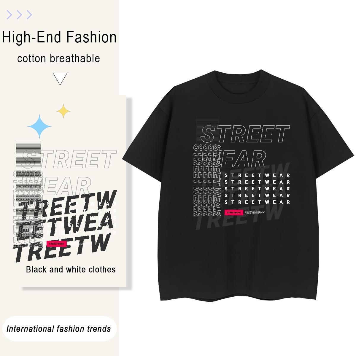 Comfortable Men Tops Tees Summer Casual 100% Cotton 230g Anime Print Crew Neck Breathable letter T shirt New Tops Shirt