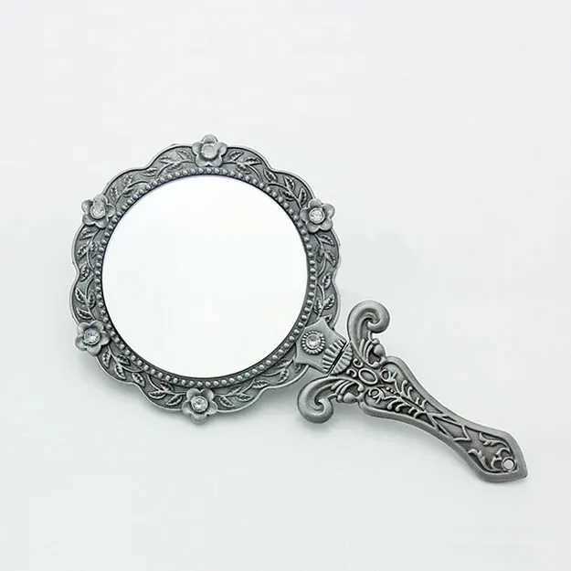 Retro metal mirror womens handheld long handle makeup mirror mini retro decorative folding mirror W240813