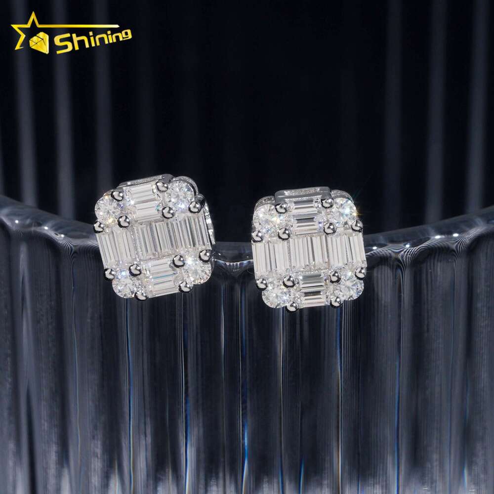New Arrival Hip Hop Design Baguette Diamond VVS Iced Out Moissanite Stud Earrings for Men