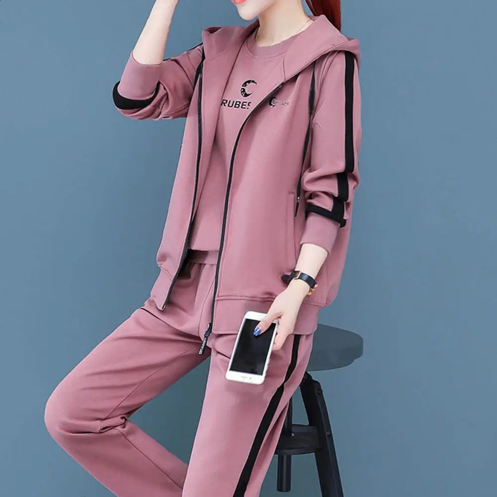 3Pcs/set Women Sportswear Autumn Letter Print Top Vest Pants Casual Long Sleeve Autumn Sweatshirt Set Loose Women Tracksuit 240809