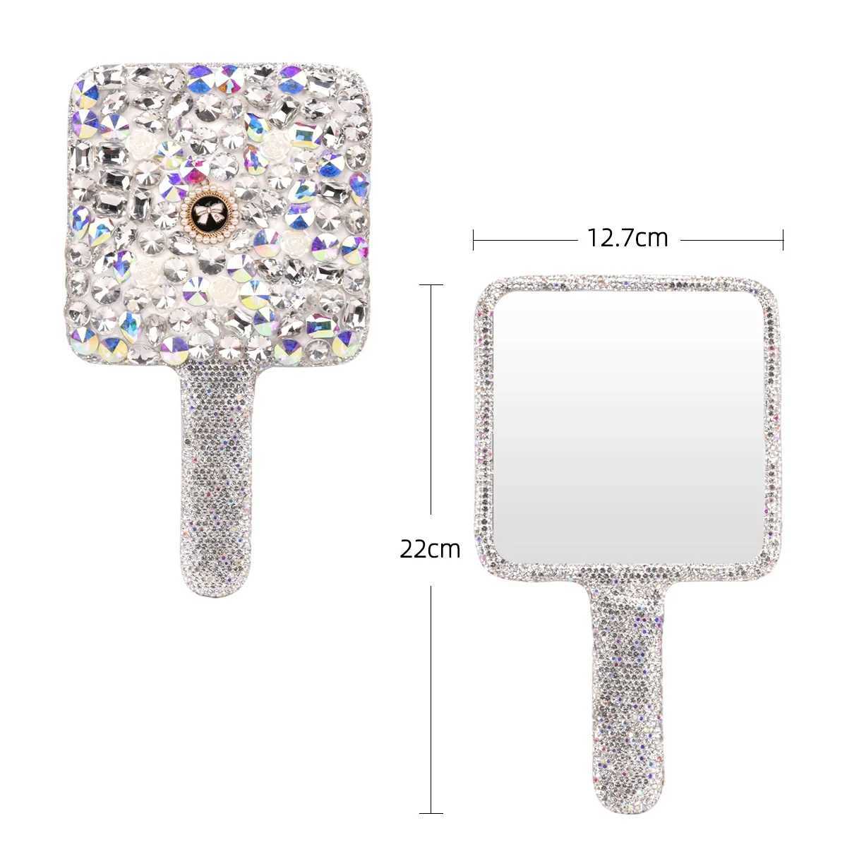 Shining diamond handheld makeup mirror round square heart-shaped mirror handheld makeup and beauty tool makeup mirror W240813