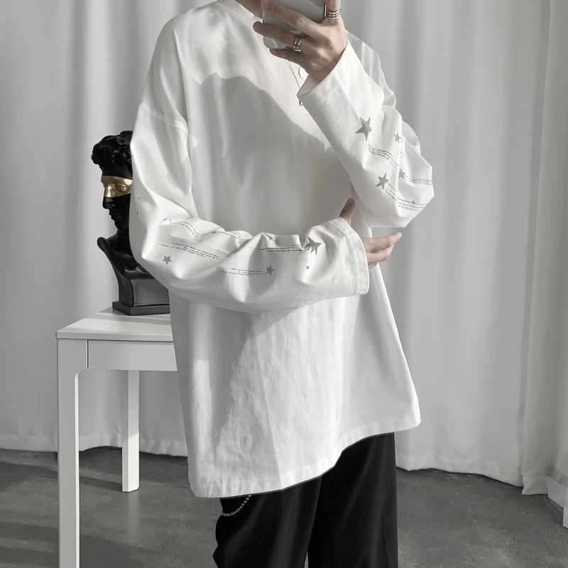 Plus Size S-3XL Long Sleeve T-shirts Men Loose Fall Design Print Harajuku Teens Fashion Casual Tees Chic Handsome Tops SimpleM240814