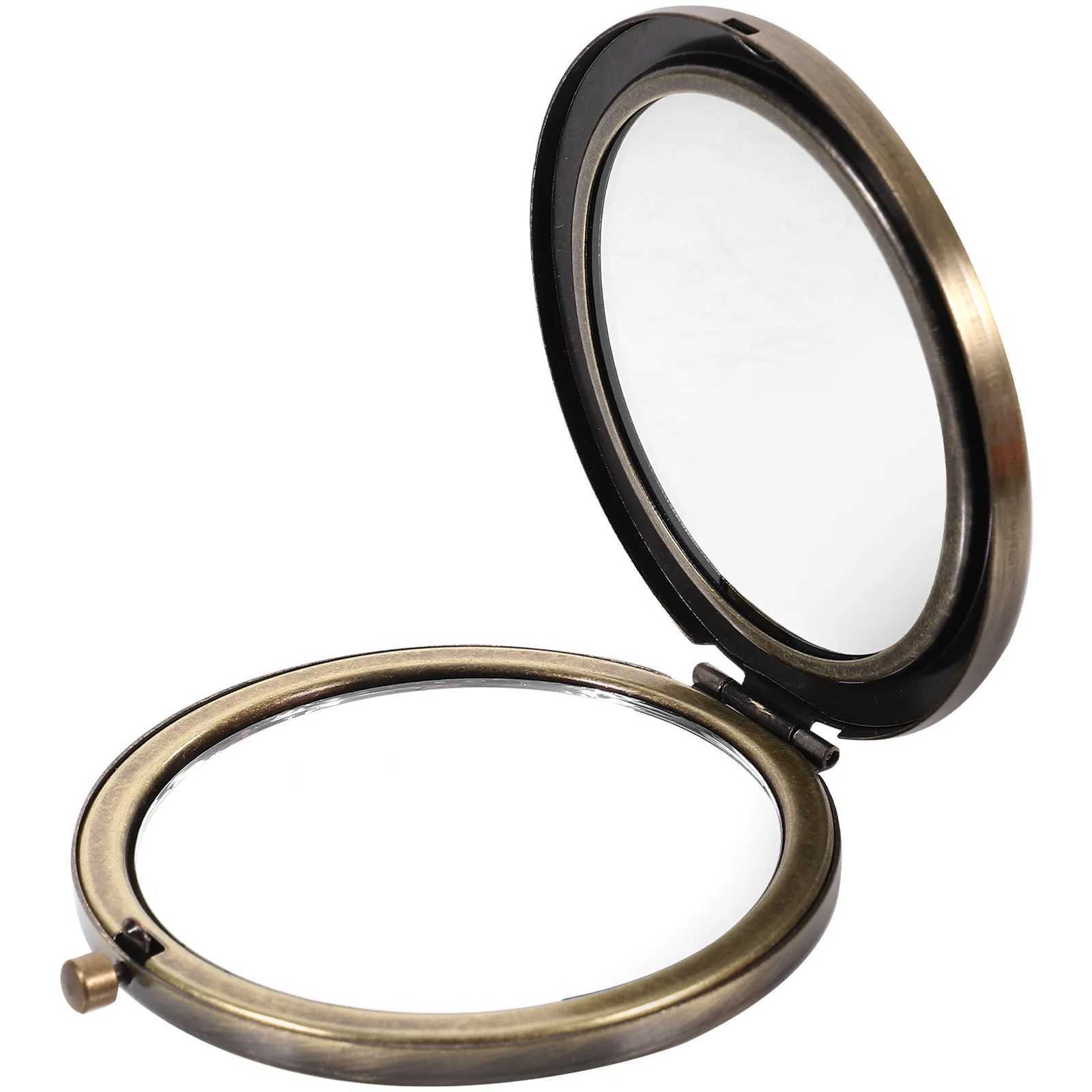 Folding vanity mirror travel wallet handheld small compact gift retro makeup metal lady W240813