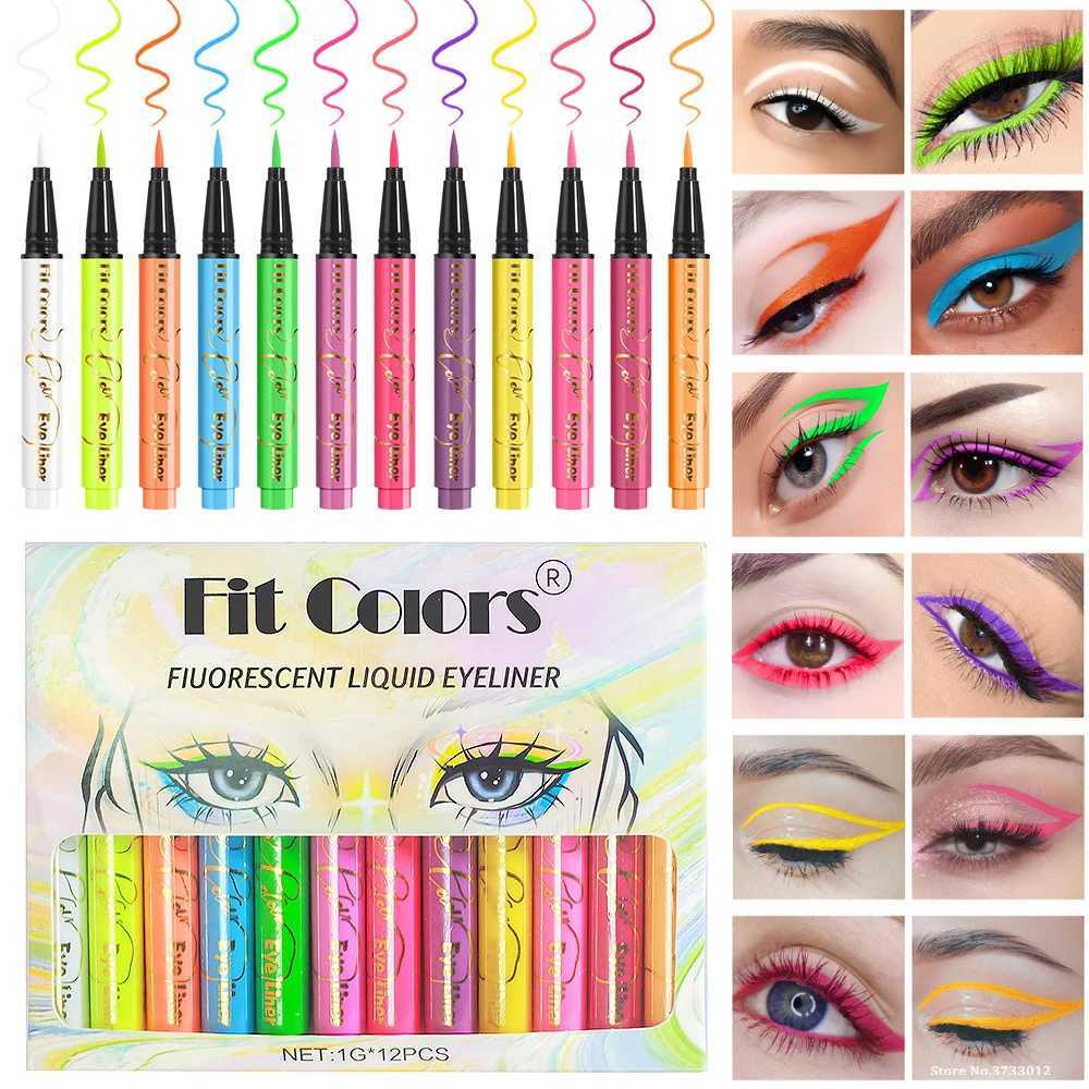 12Colors Liquid Eyeliner Neon Colored Halloween Liner Eyeliner Pen Waterproof UV Blacklight Fluorescent Face Body Paint Makeup Y240813